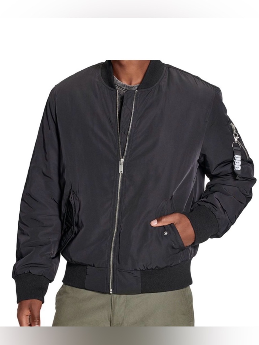 UGG Men BLACK/ORANGE Water Resistant Ripstop FULL-ZIP Freddie BOMBER JACKET SZ S